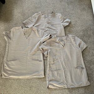 3 sets of Fig Tan scrubs - small tops, xs bottoms